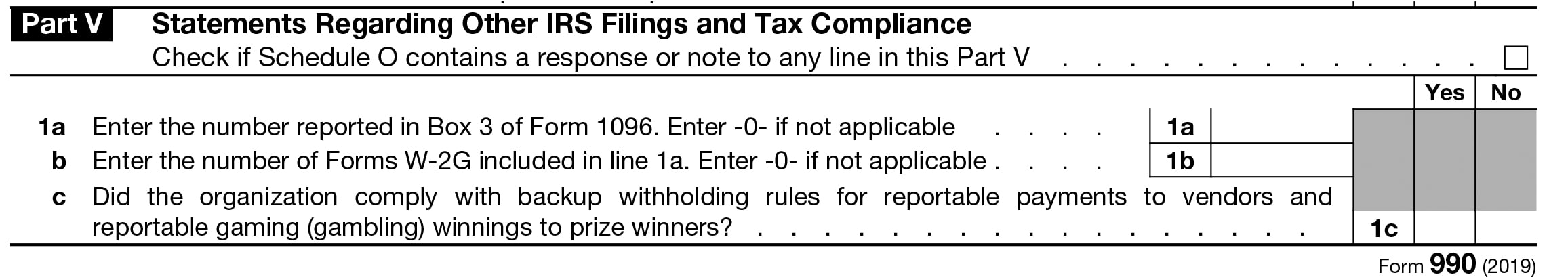 Instructions to complete Form 990 Part V - Statements Regarding Other IRS Filings and Tax Compliance