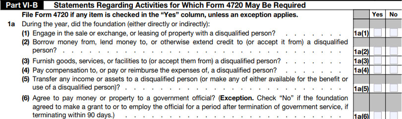 Part VI-B - Statements Regarding Activities for Which Form 4720 May Be Required