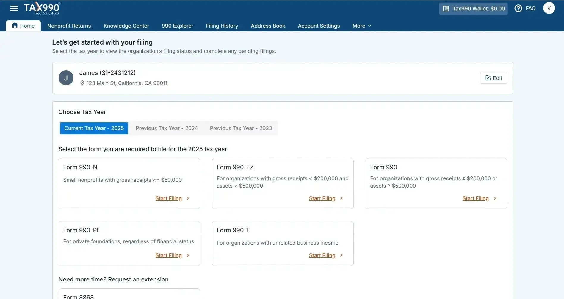 Choose Form 990-T Tax Year