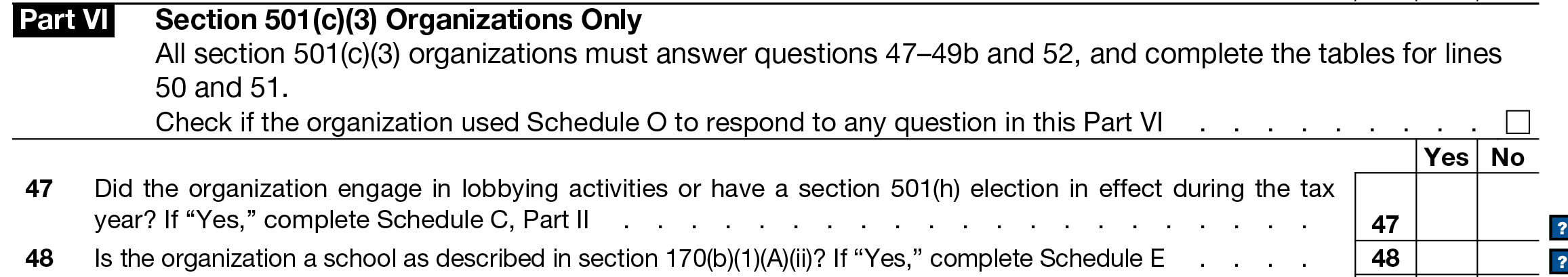 Part VI - Section 501(c)(3) Organizations Only