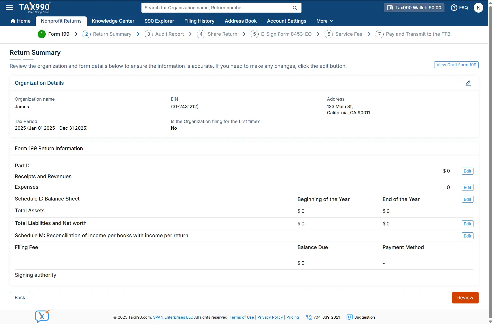 Review Your CA Form 199 Summary