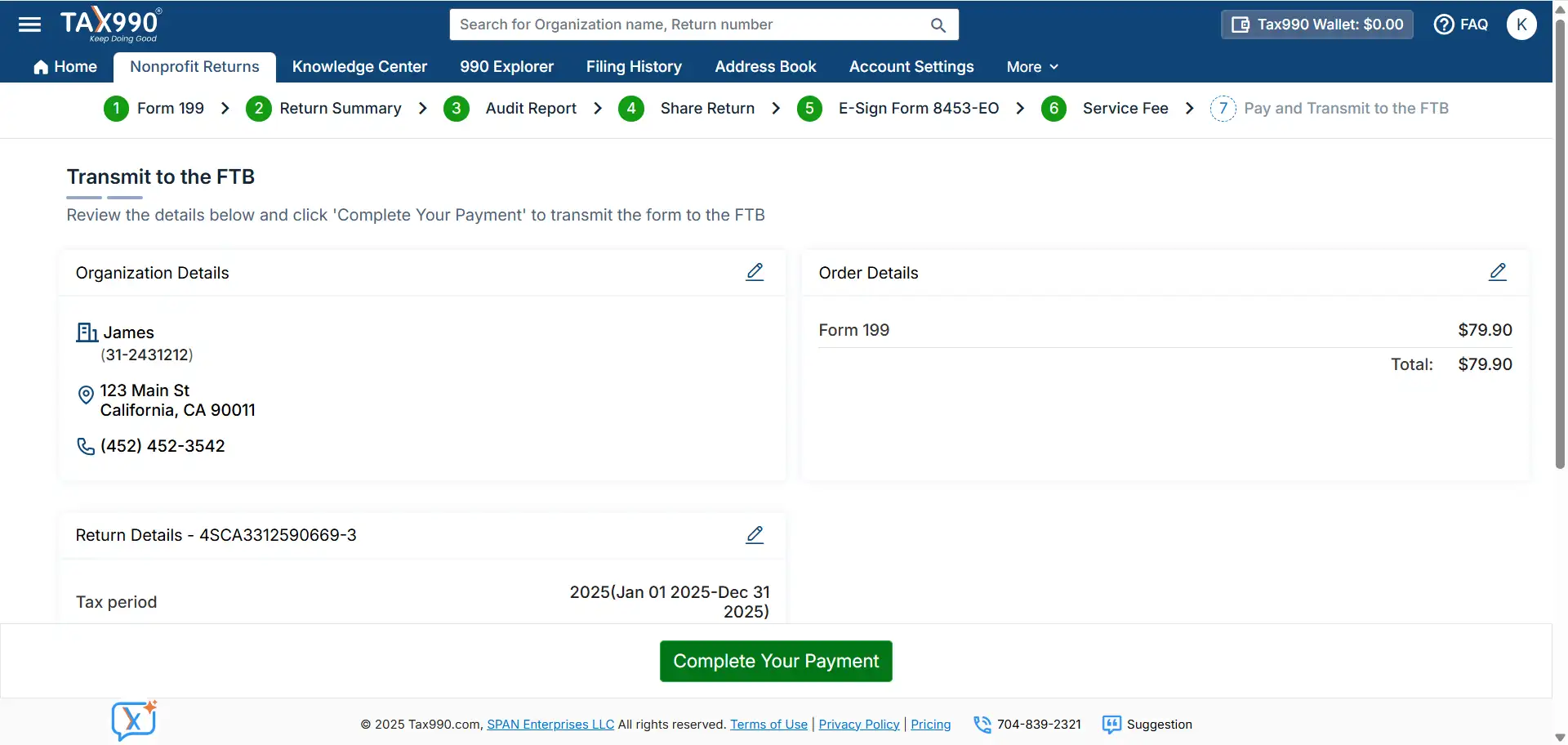 Transmit CA Form 199 to the IRS