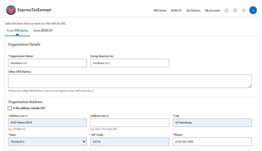 Add Form 990-T Organizations Details