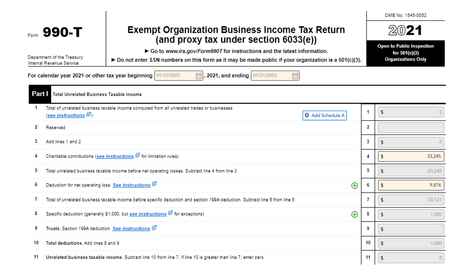 Enter Form 990-T Data