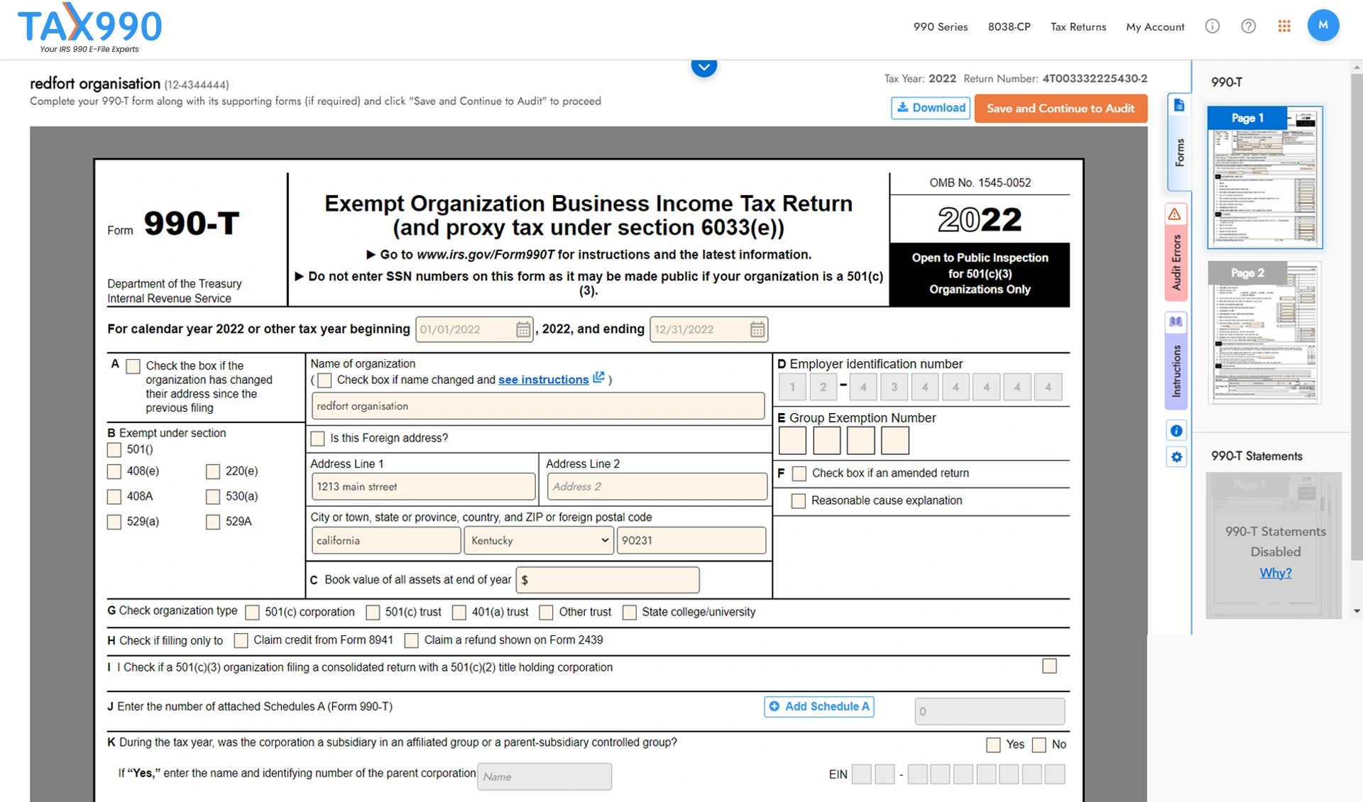 Enter Form 990-T Data