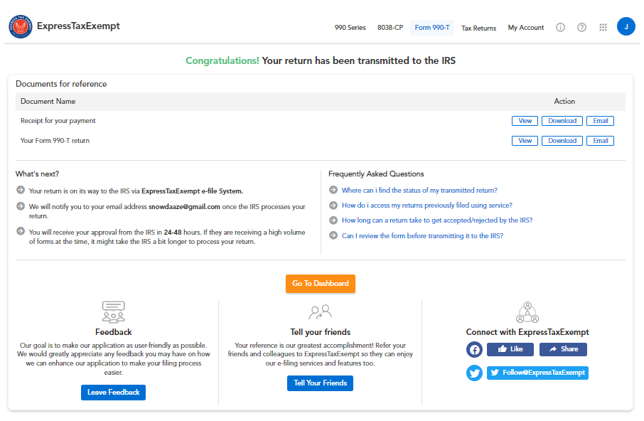 Transmit Form 990-T to the IRS