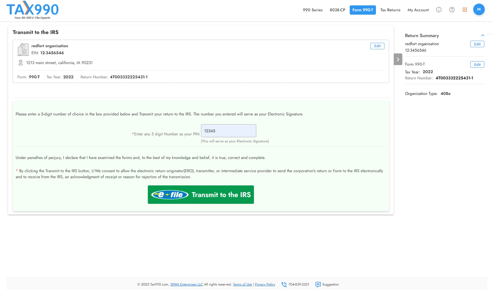 Transmit Form 990-T to the IRS