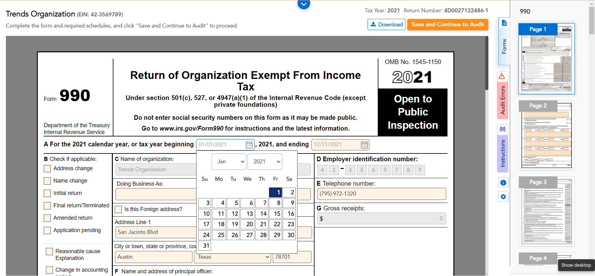 Choose Tax Year