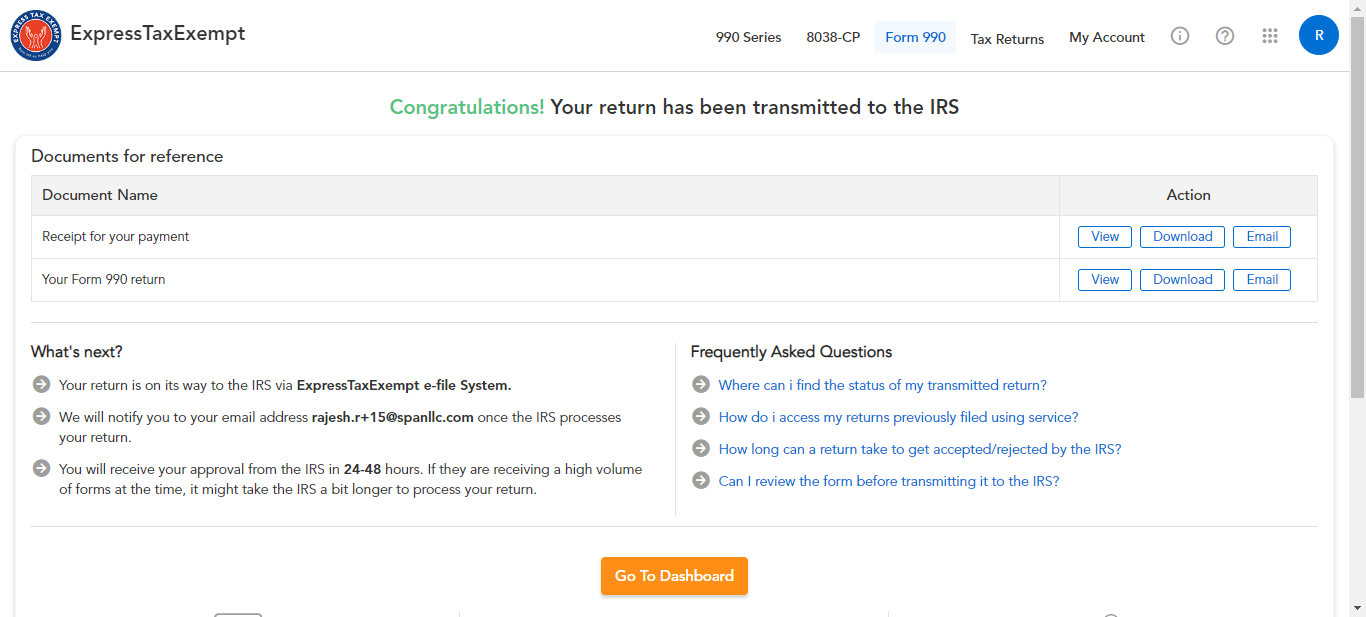 Transmit to the IRS