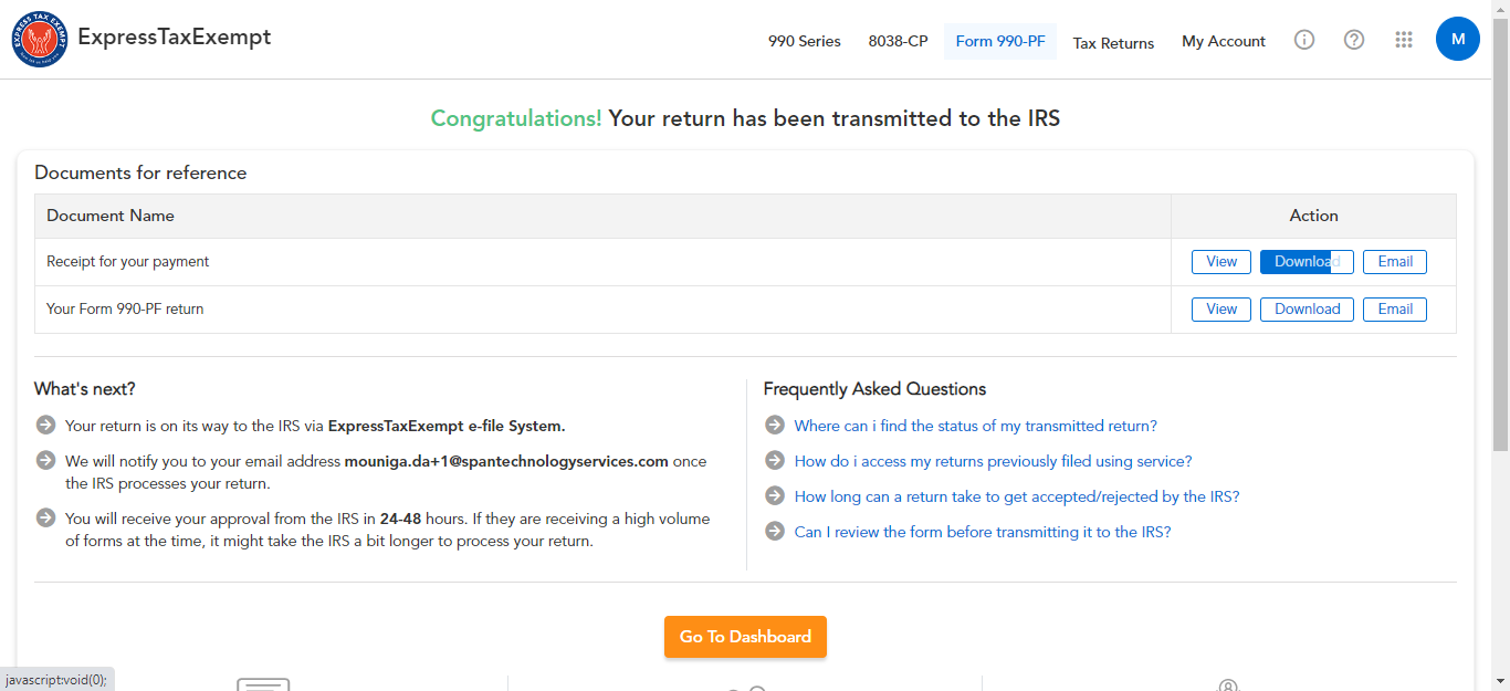 Transmit to the IRS
