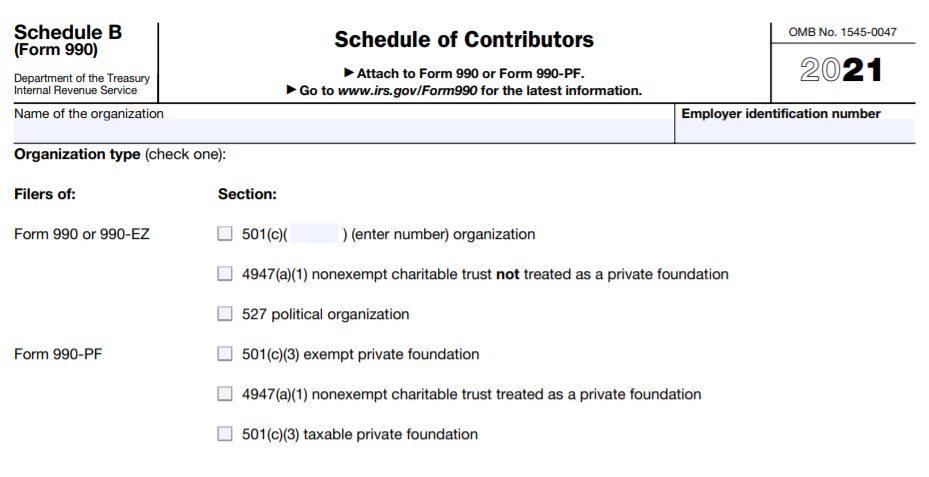 Form 990 schedule B - Schedule of Contributors rou