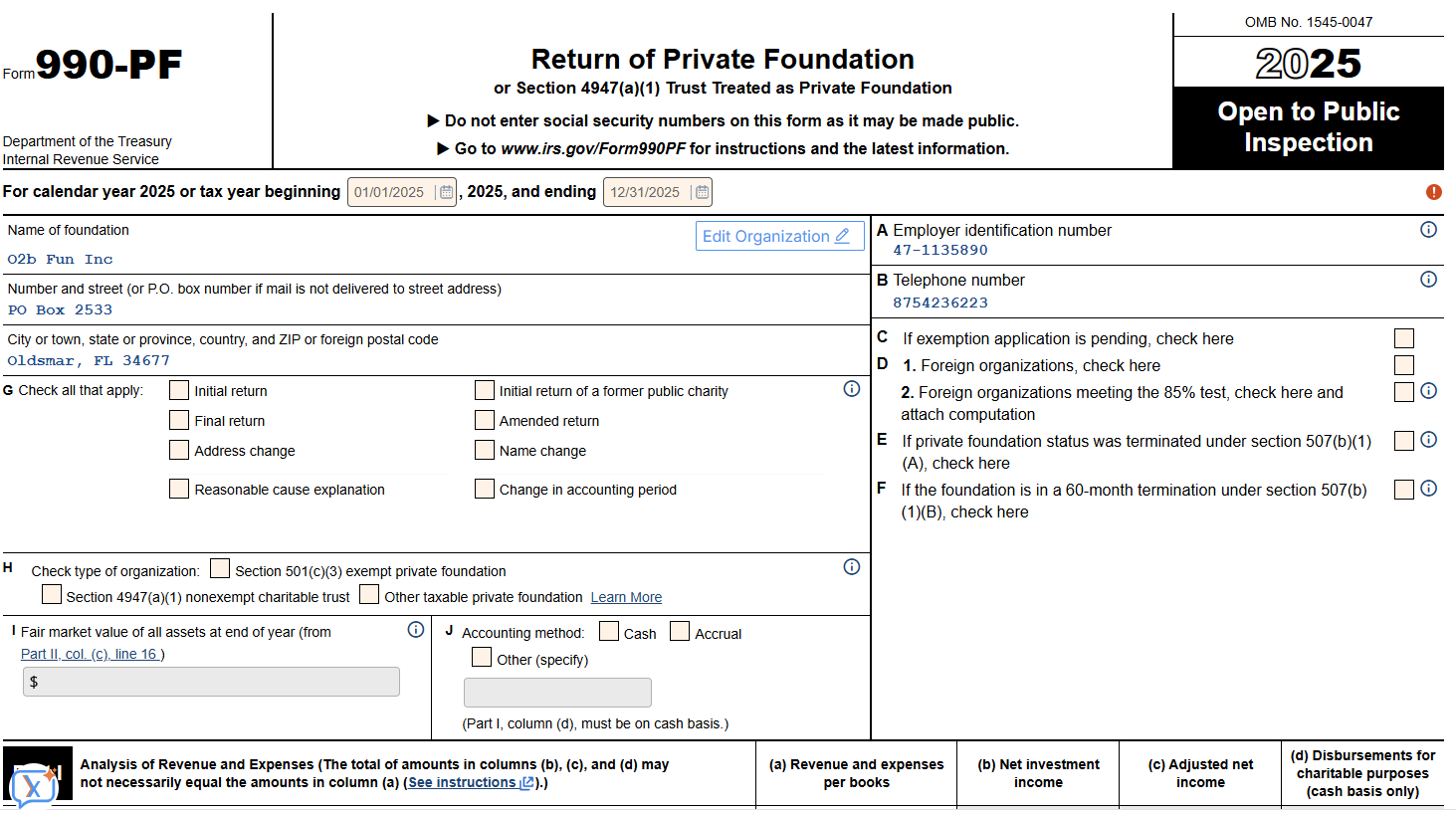 Information about your Organization Form