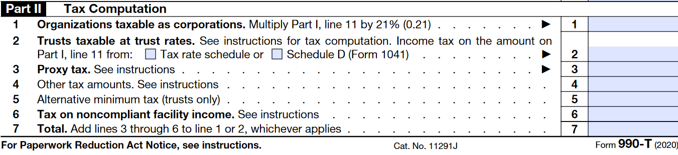 Instructions to complete Form 990-T Part II