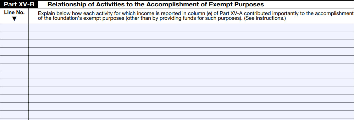 Part XV-B Relationship of Activities to the Accomplishment of Exempt Purposes