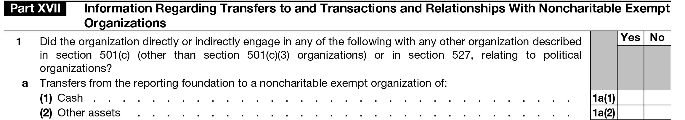 Part XVII. Information Regarding Transfers to and Transactions and Relationships With Noncharitable Exempt Organizations