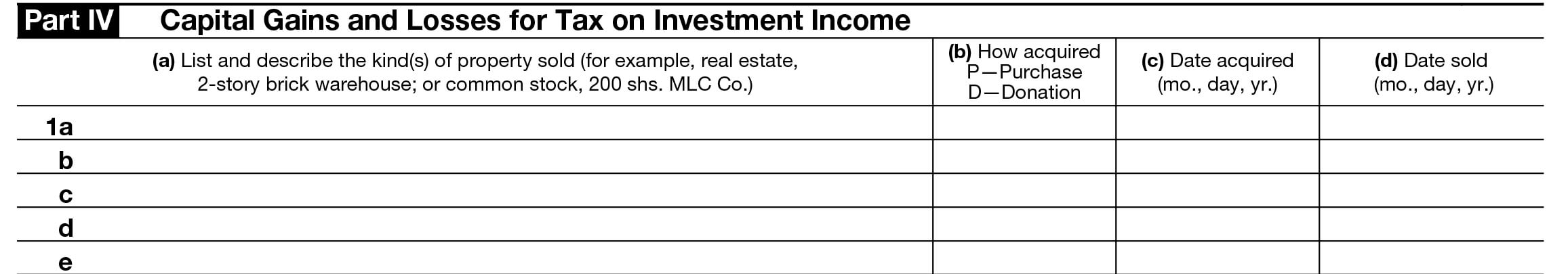 Part IV - Capital Gains and Losses for Tax on Investment Income
