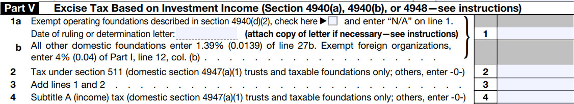 Part V - Excise Tax Based on Investment Income