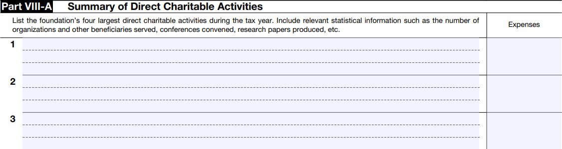 Part VIII-A - Summary of Direct Charitable Activities