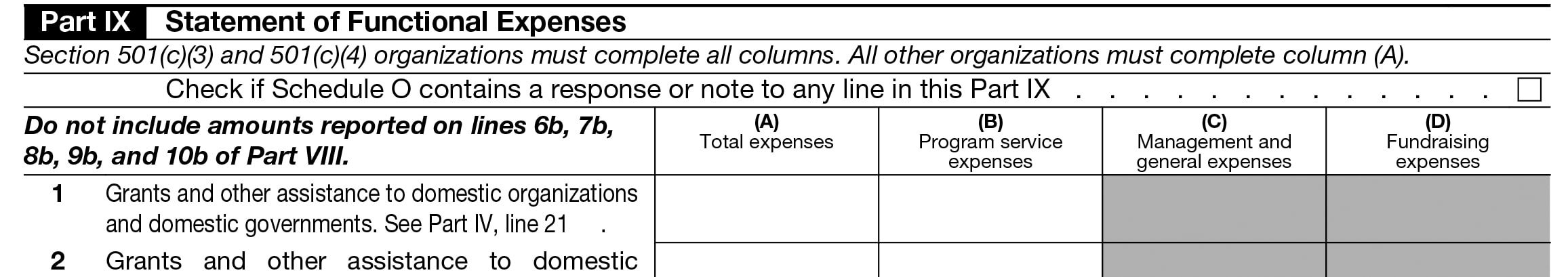Instructions to complete Form 990 Part IX - Statement of Functional Expenses