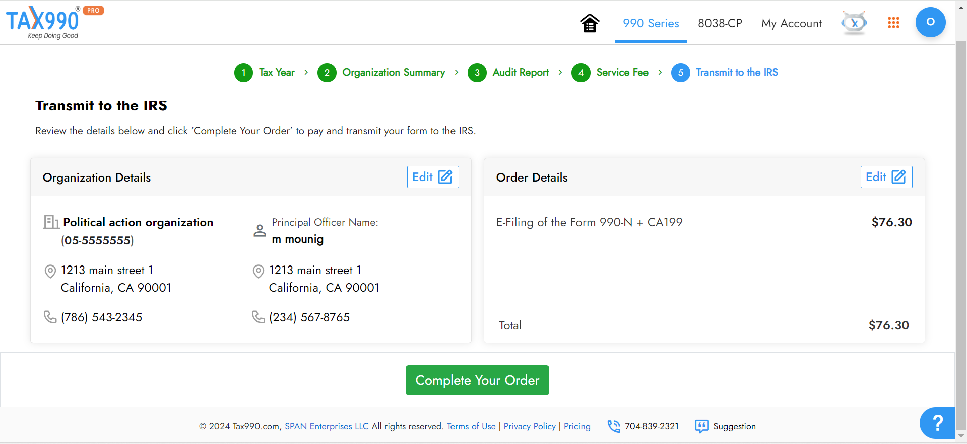 Review & Transmit Form 990-N to the IRS